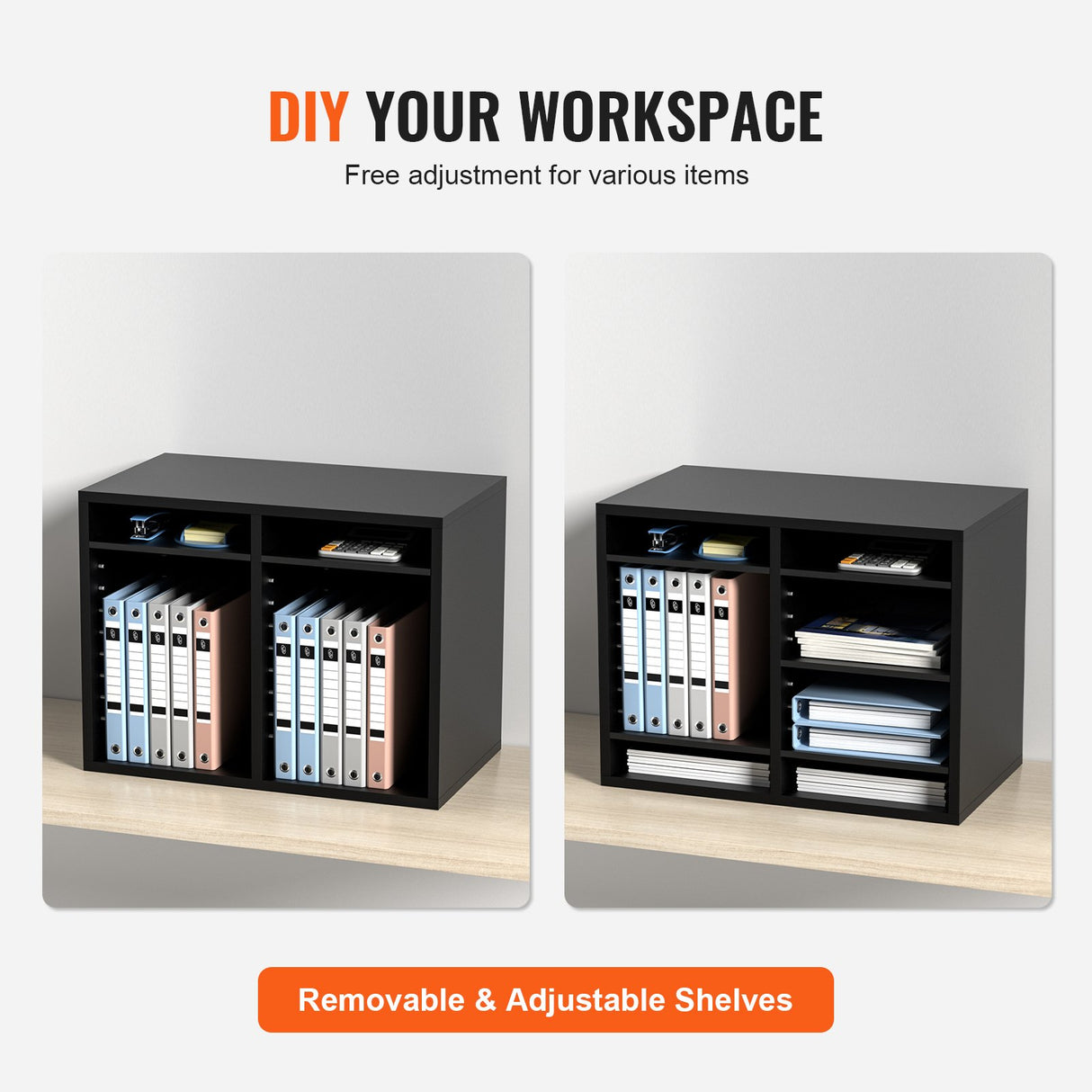 VEVOR Wood Literature Organizer Adjustable File Sorter 12 Compartments Black