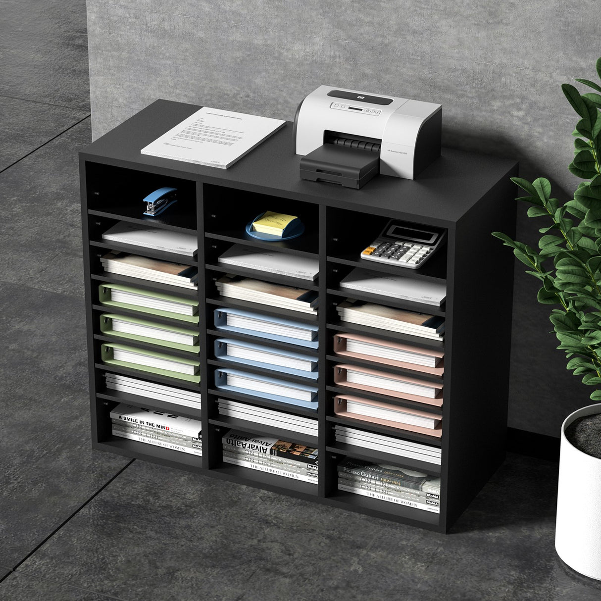 VEVOR Wood Literature Organizer Adjustable File Sorter 24 Compartments Black