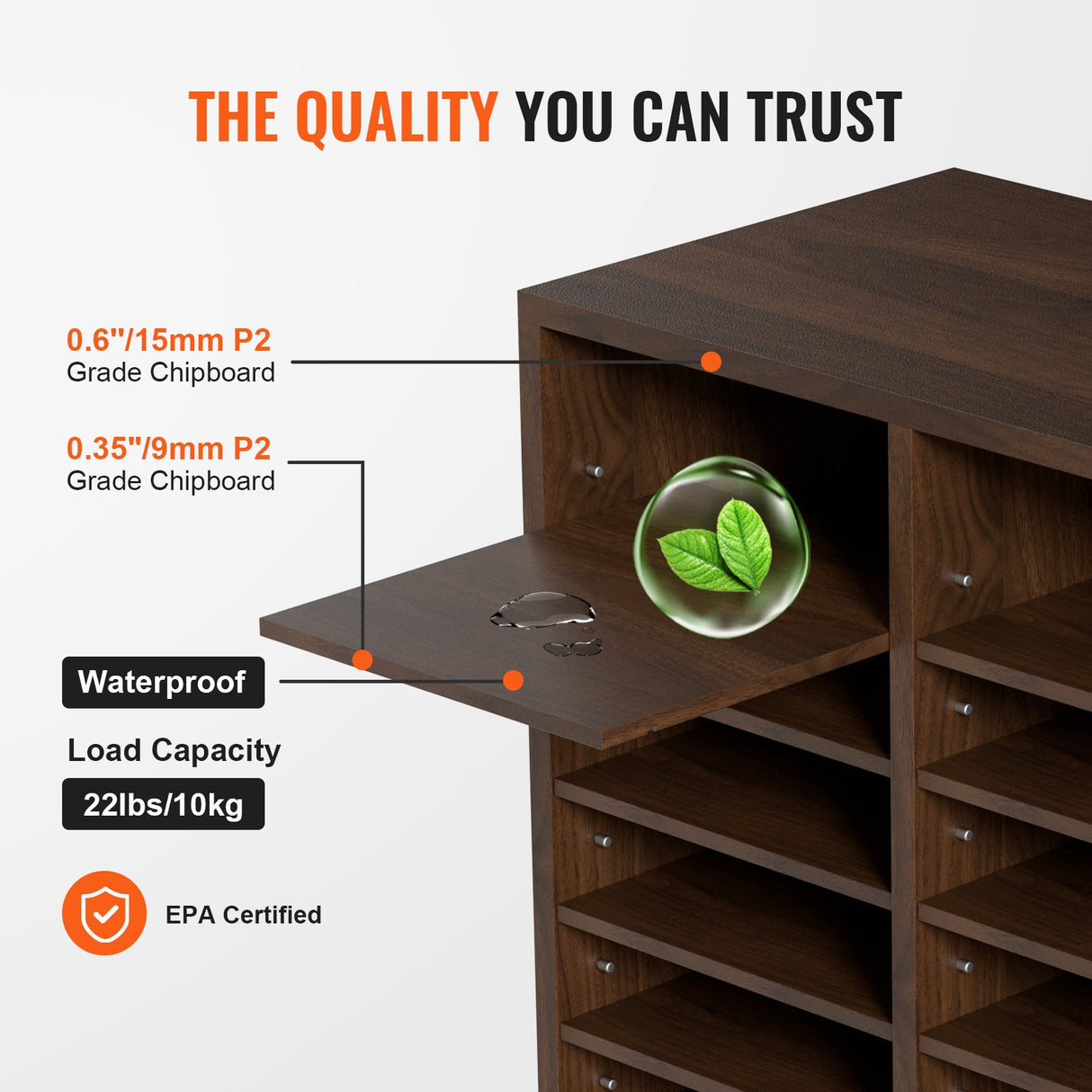 VEVOR Literature Organizers, 36 Compartments Office Mailbox with Adjustable Shelves, Wood Literature Sorter 997x305x680 mm for Office, Home, Classroom, Mailrooms Organization, EPA Certified Brown