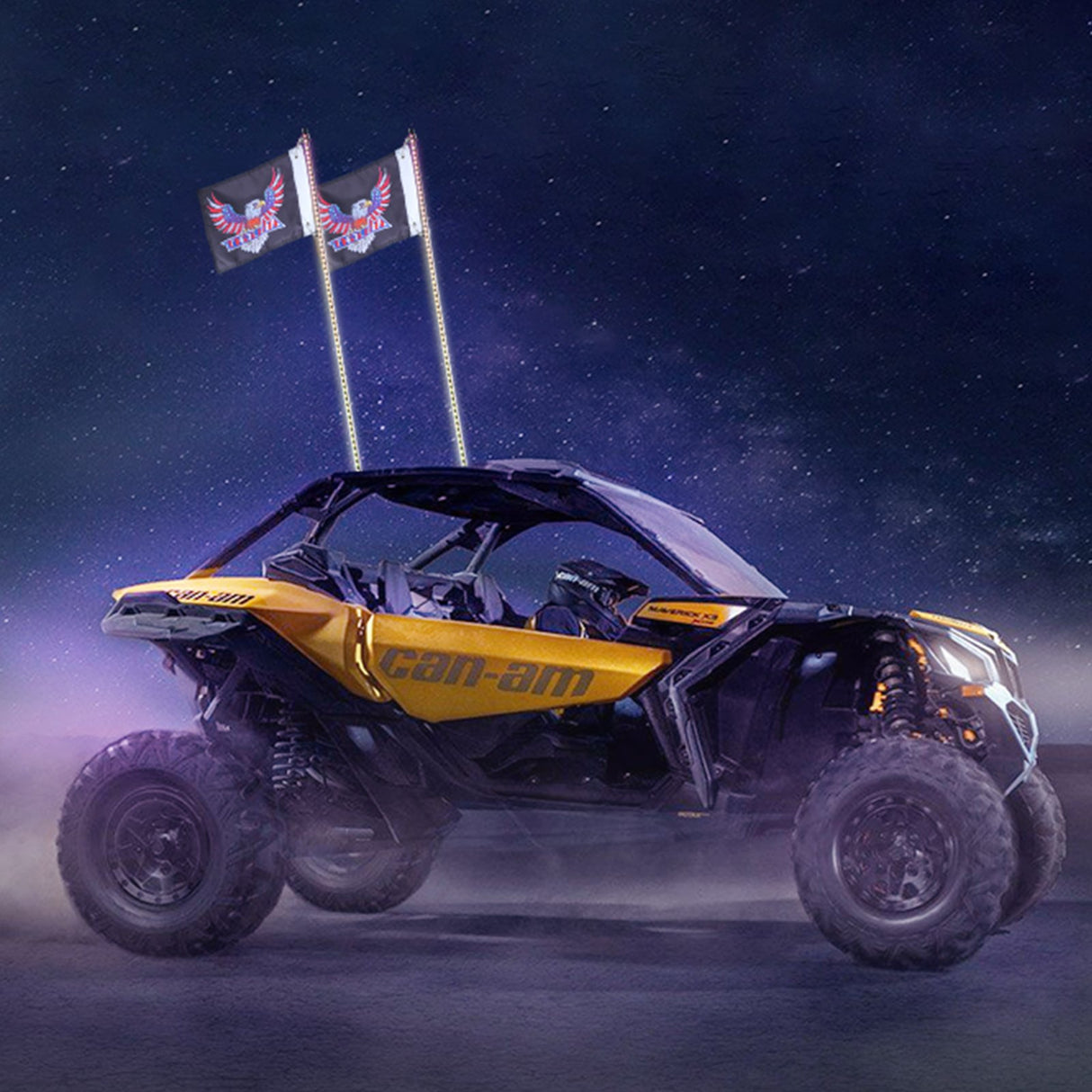 VEVOR 2 PCS 3 FT Whip Light, APP & RF Remote Control Led Whip Light, Waterproof RGB Chasing Lighted Whips with 4 Flags, for UTVs, ATVs, Motorcycles, RZR, Can-am, Trucks, Off-road, Go-karts