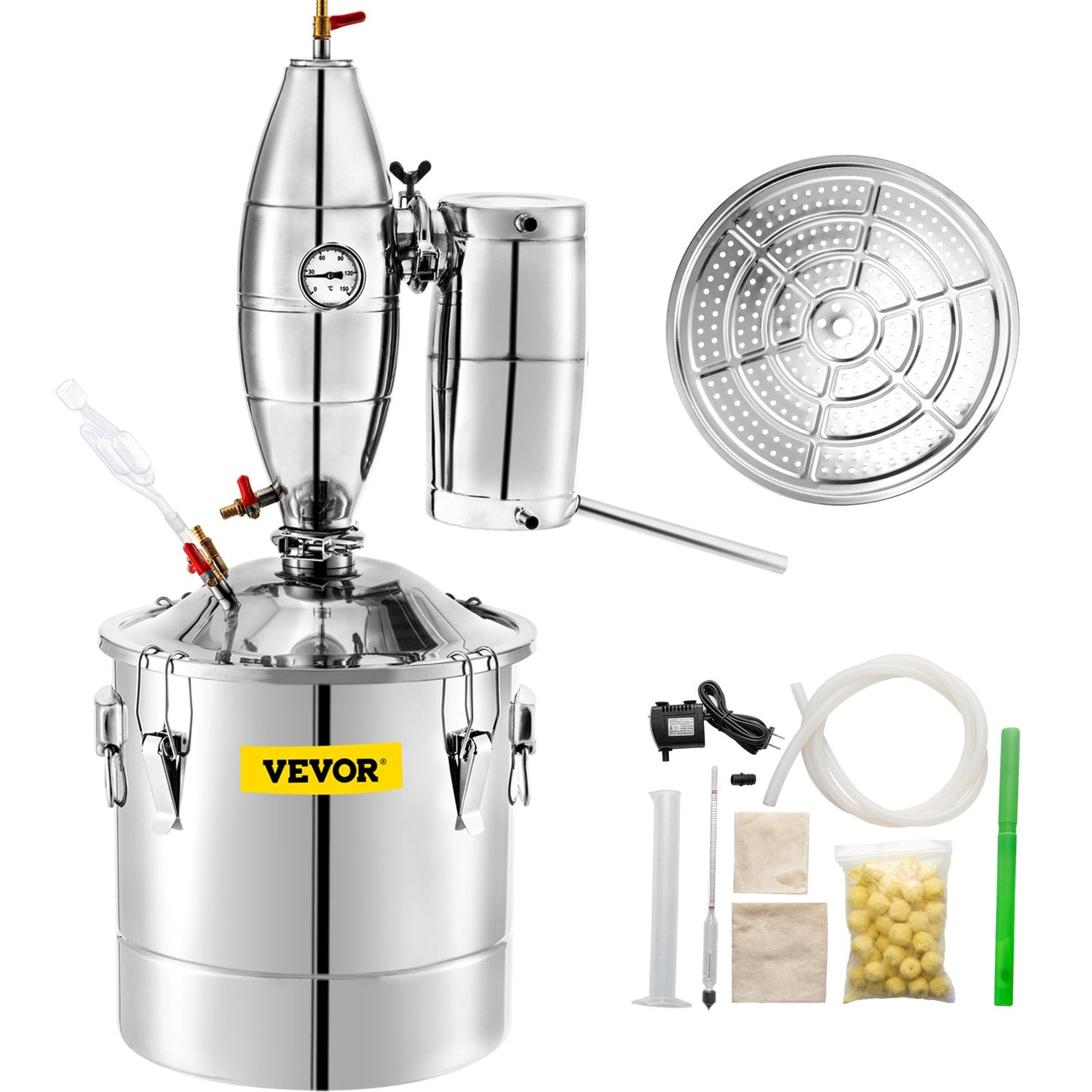 VEVOR Alcohol Distiller 70L Alcohol Still Whiskey Distillery Kit Home Moonshine Still with Thermometer and Fermentation Tank for Alcohol Distilling