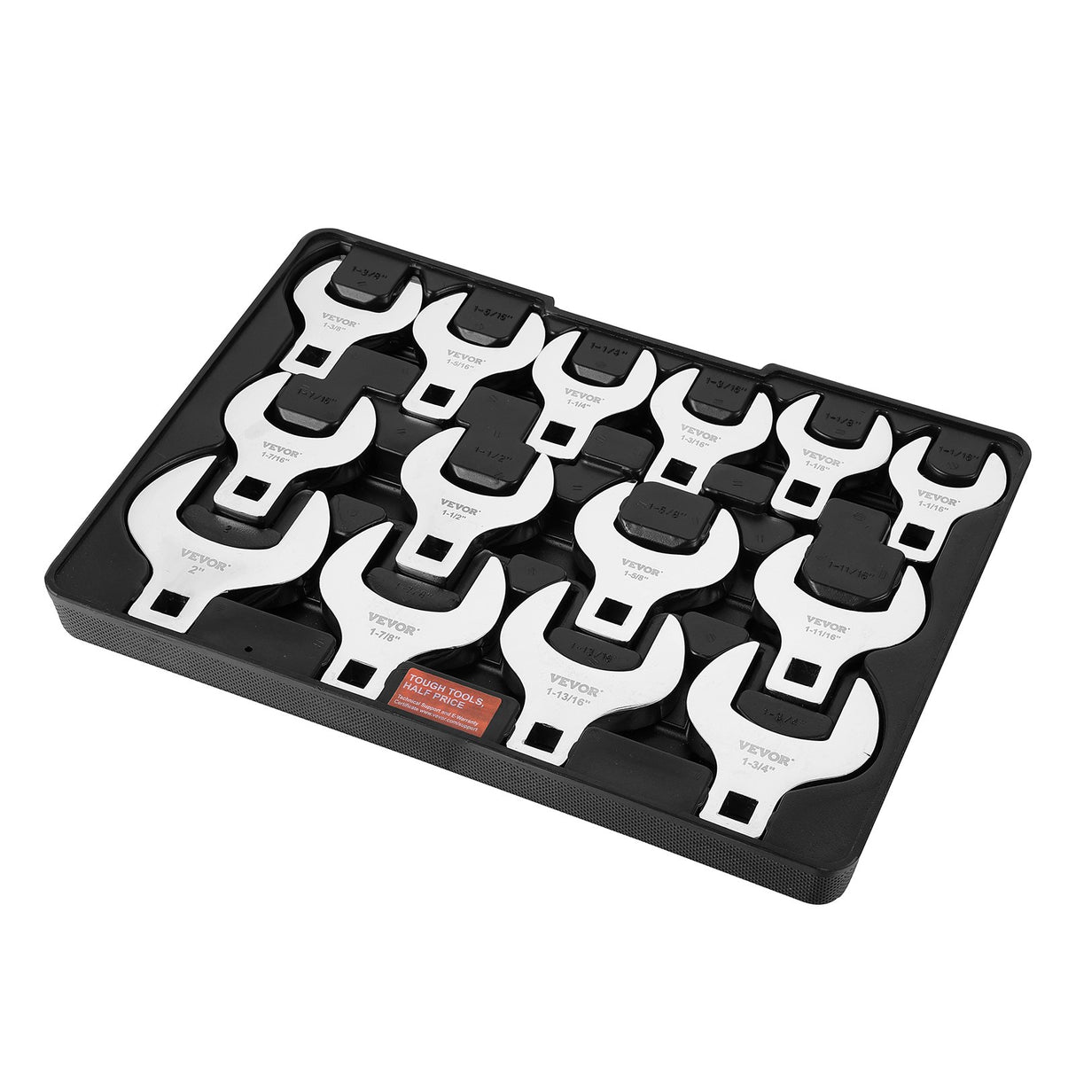 VEVOR Crowfoot Wrench Set, 1/2" Drive 14-Piece SAE (1-1/16" - 2") Crows Foot Wrench Set with Storage Tray, 40CR Material with Laser Etched Sizing, for