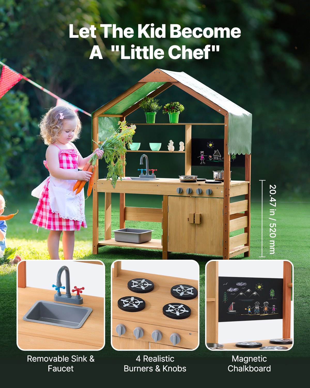 VEVOR Wooden Mud Kitchen Outdoor Toy Play Kitchen Set for Kids Pretend Playset