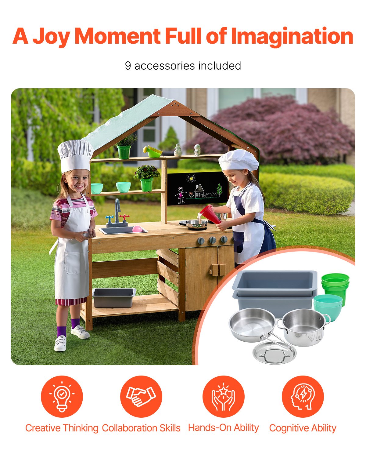 VEVOR Wooden Mud Kitchen Outdoor Toy Play Kitchen Set for Kids Pretend Playset