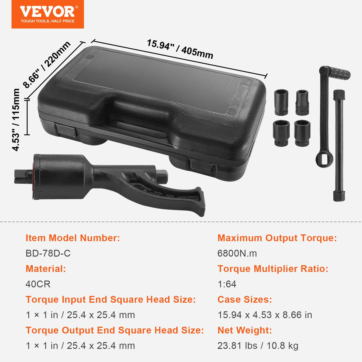 VEVOR Torque Multiplier, Heavy Duty Torque Multiplier Wrench Set, 1 Inch Drive Lug Nut Wrench Torque Multiplier, 1:64 6800N.m Lug Nut Remover, with 4