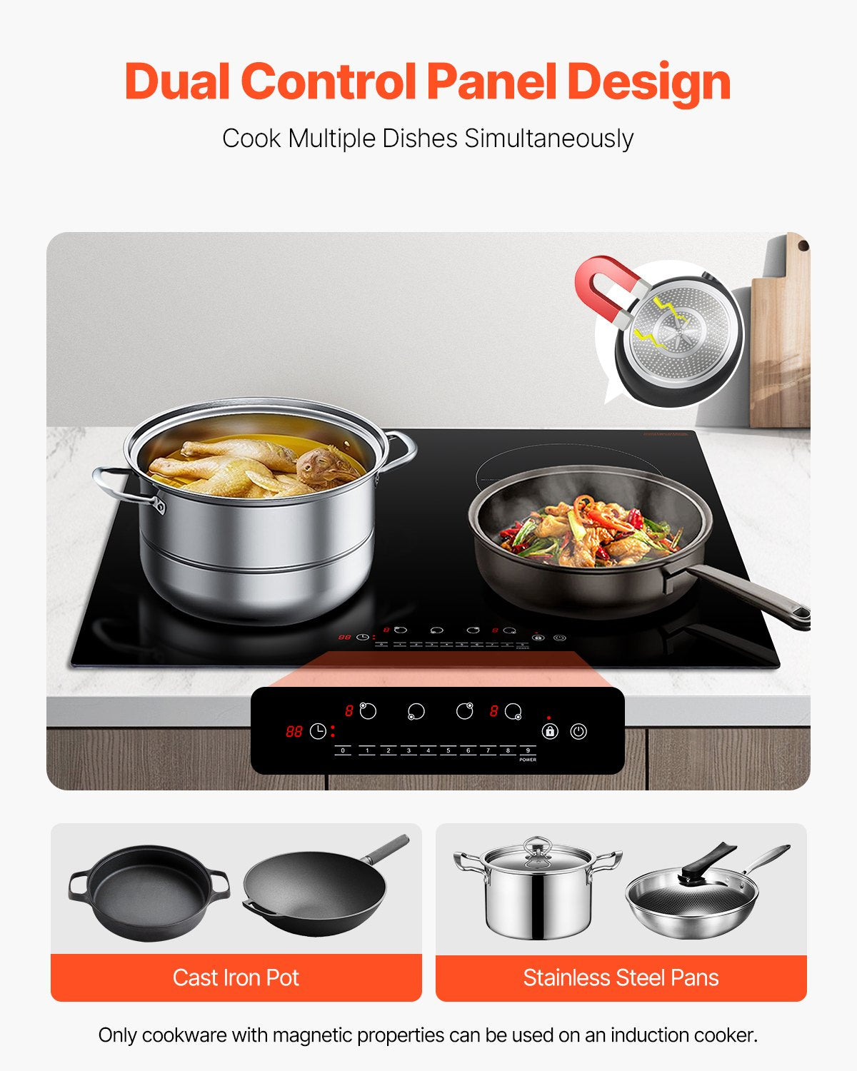 VEVOR 6000W 4 Burner Induction Cooktop Electric Countertop Burner Touch Control