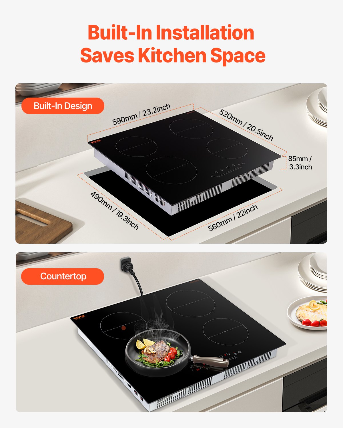 VEVOR 6000W 4 Burner Induction Cooktop Electric Countertop Burner Touch Control