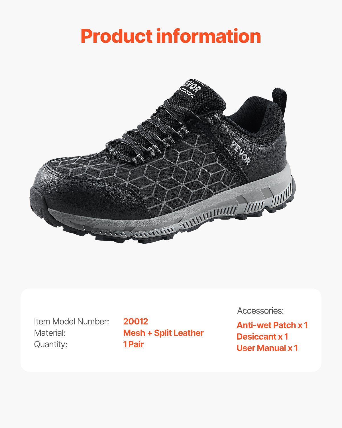 VEVOR Steel Toe Shoes for Men US Size 11 Wide Athletic Work Shoe Sneakers Black