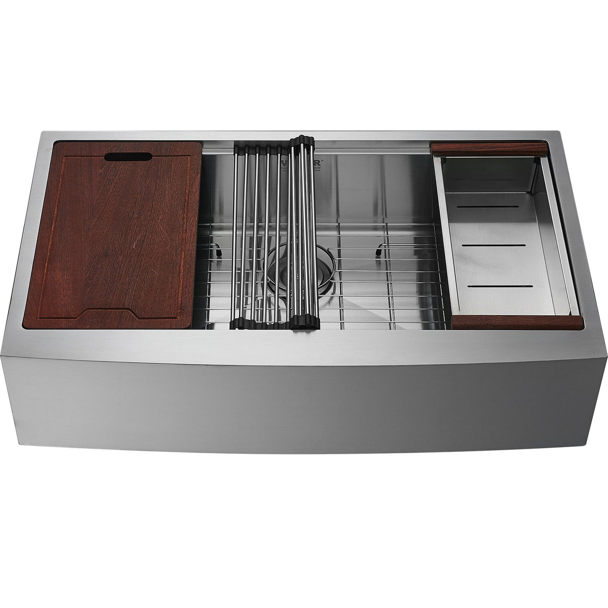 VEVOR Farmhouse Kitchen Sink, 304 Stainless Steel Drop-In Sinks, Top Mount Single Bowl Basin with Ledge & Accessories, Household Dishwasher Sinks for