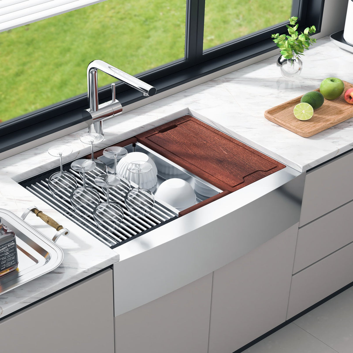 VEVOR Farmhouse Kitchen Sink, 304 Stainless Steel Drop-In Sinks, Top Mount Single Bowl Basin with Ledge & Accessories, Household Dishwasher Sinks for