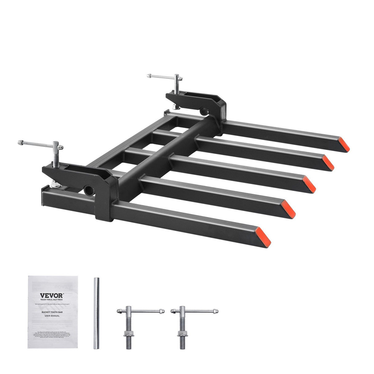 VEVOR Clamp on Debris Forks to 1200 mm Bucket, 1200 kg Capacity Heavy Duty Clamp on Pallet Forks Attachments, Fit for Loader Bucket Skidsteer Tractor