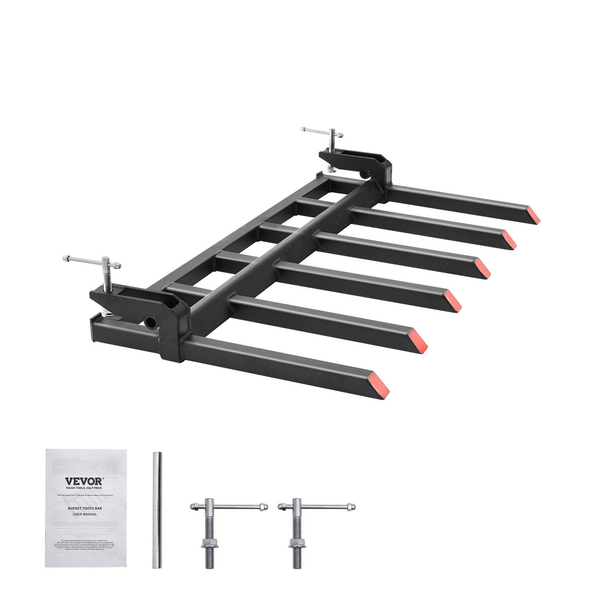 VEVOR Clamp on Debris Forks to 1500 mm Bucket, 2000 kg Capacity Heavy Duty Clamp on Pallet Forks Bucket, Fit for Loader Bucket Skidsteer Tractor to
