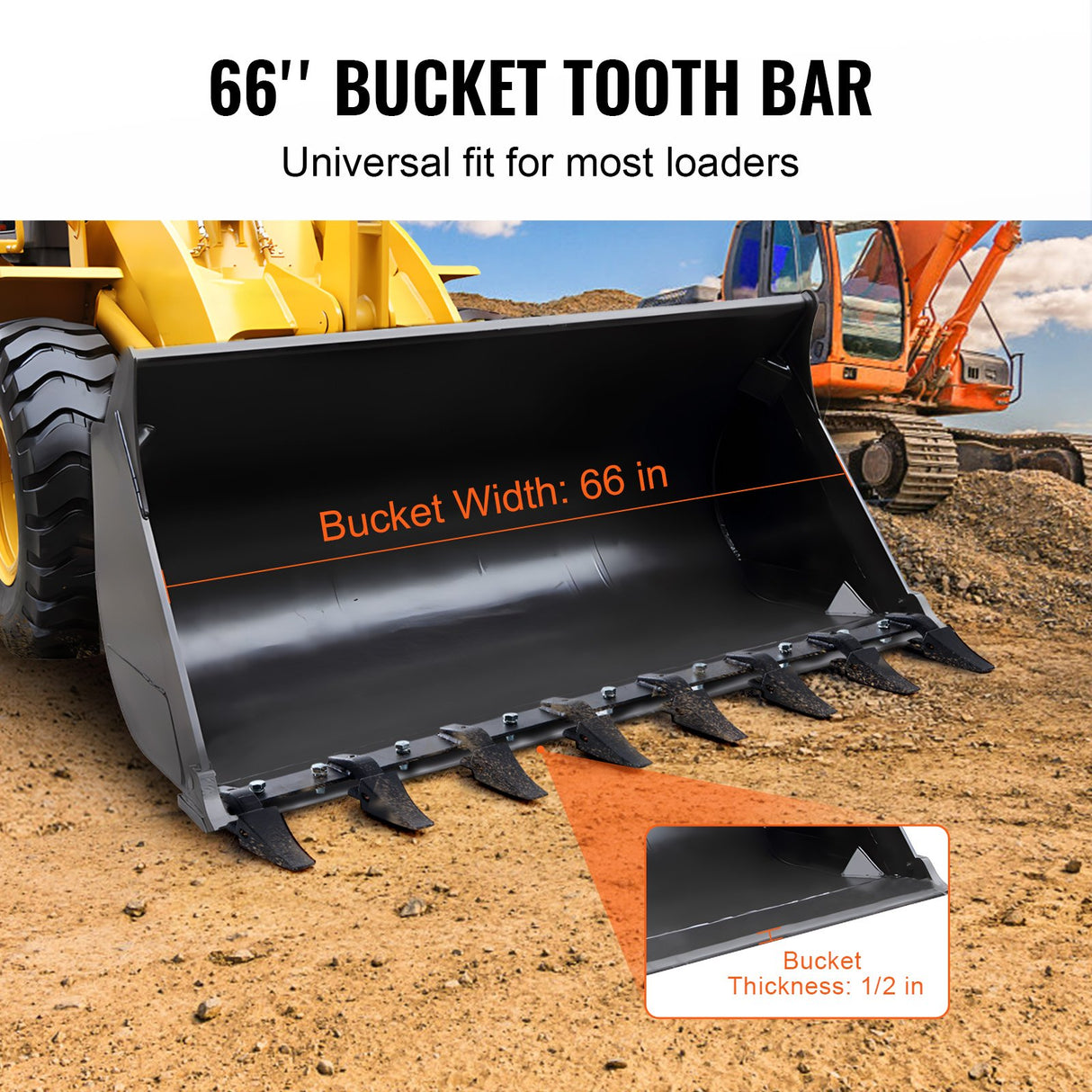 VEVOR Bucket Tooth Bar, 1650mm, Heavy Duty Tractor Bucket 8 Teeth Bar for Loader Tractor Skidsteer, 2000 kg Load-Bearing Capacity Bolt On Design, for