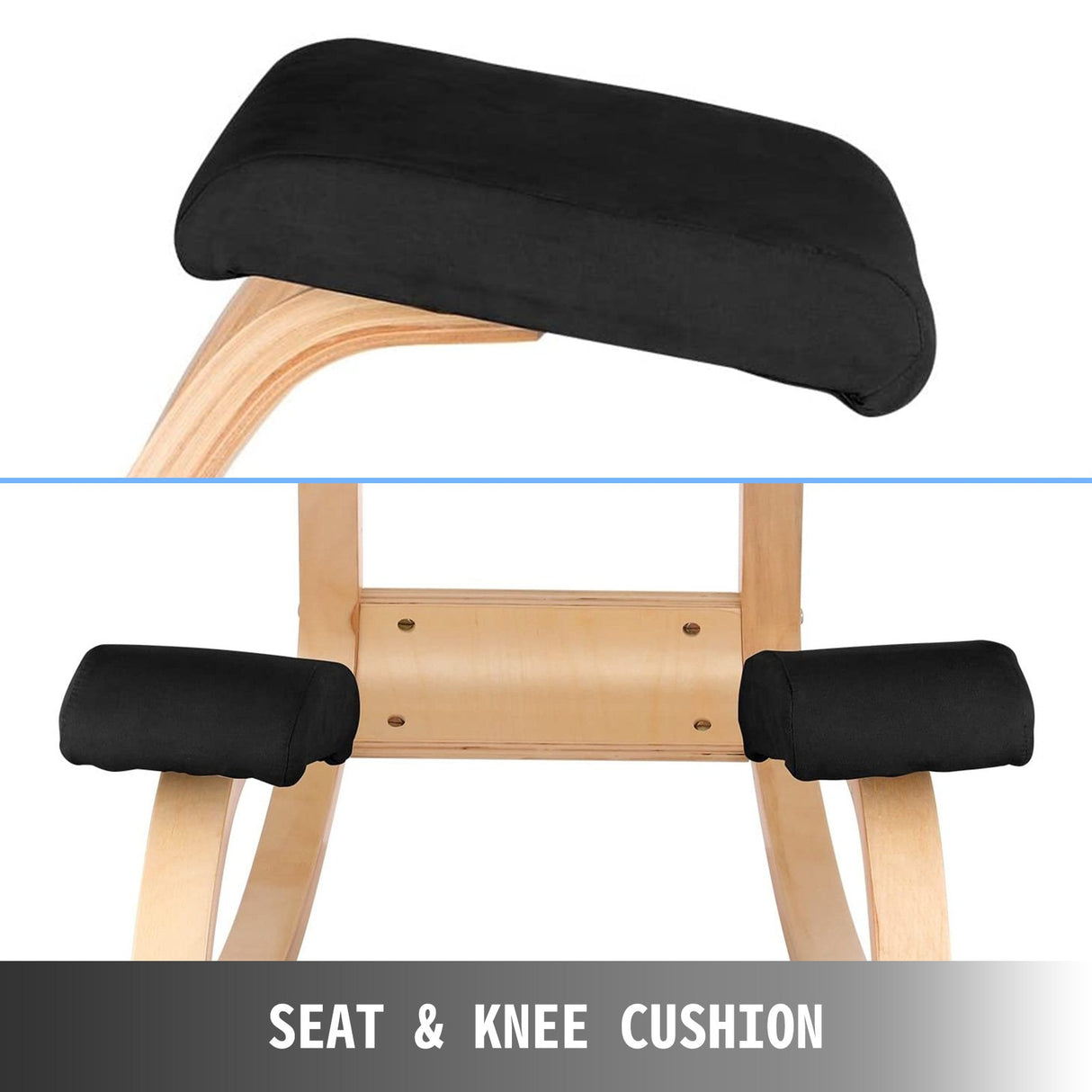 Wooden Ergonomic Kneeling Chair Memory Seat Cushion Relieving Body Black