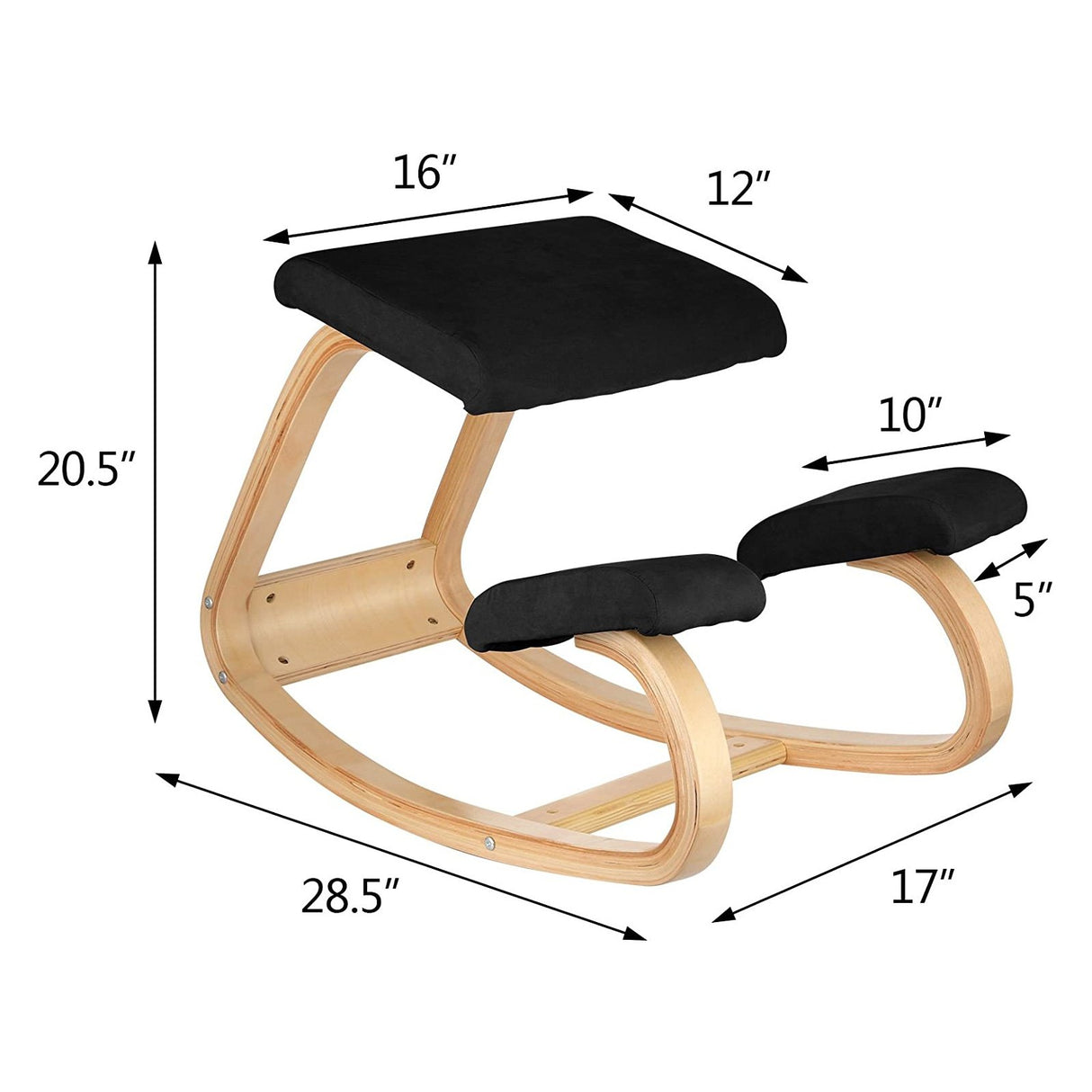 Wooden Ergonomic Kneeling Chair Memory Seat Cushion Relieving Body Black