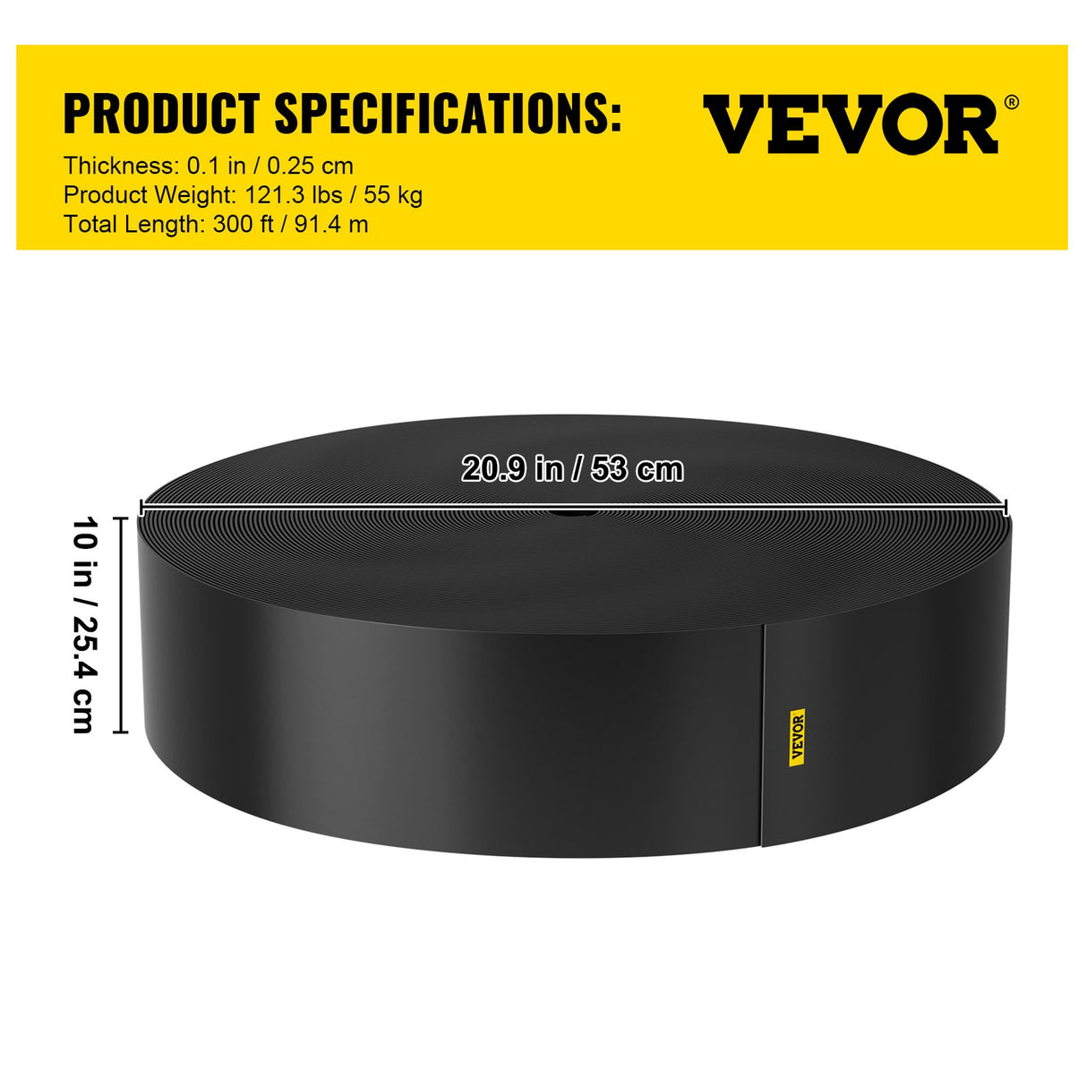 VEVOR Landscape Edging, 25.4cm Depth 91.44m Total Length, Recycled HDPE Coiled Terrace Board, Flexible Bender Border for Landscaping, Lawn, Garden, Yard, Against Invading Weeds, Black