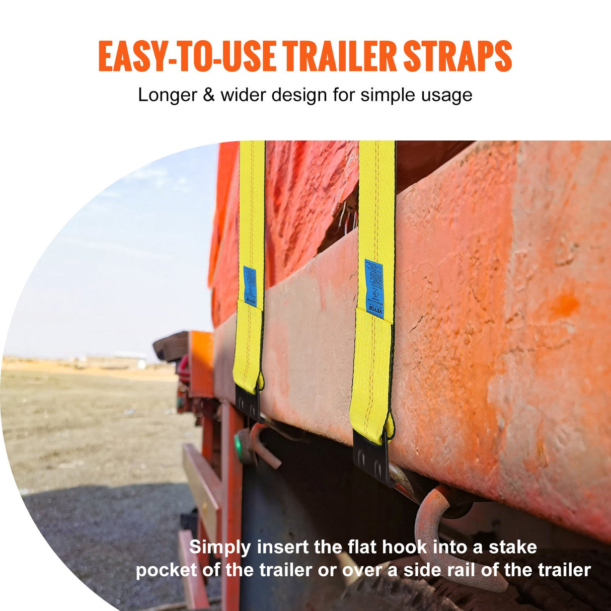 VEVOR Winch Straps, 10.2 cm x 9.1 m, 2.7T Load Capacity, 8.2T Break Strength, Truck Straps with Flat Hook, Flatbed Tie Downs Cargo Control for