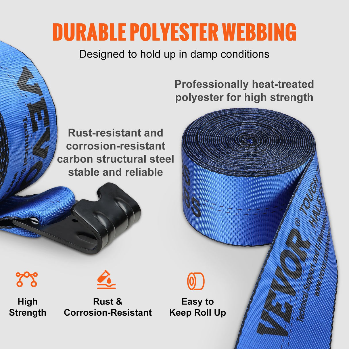 VEVOR Winch Straps, 10.2 cm x 9.1 m, 2.7T Load Capacity, 8.2T Breaking Strength, Truck Straps with Flat Hook, Flatbed Tie Downs Cargo Control for