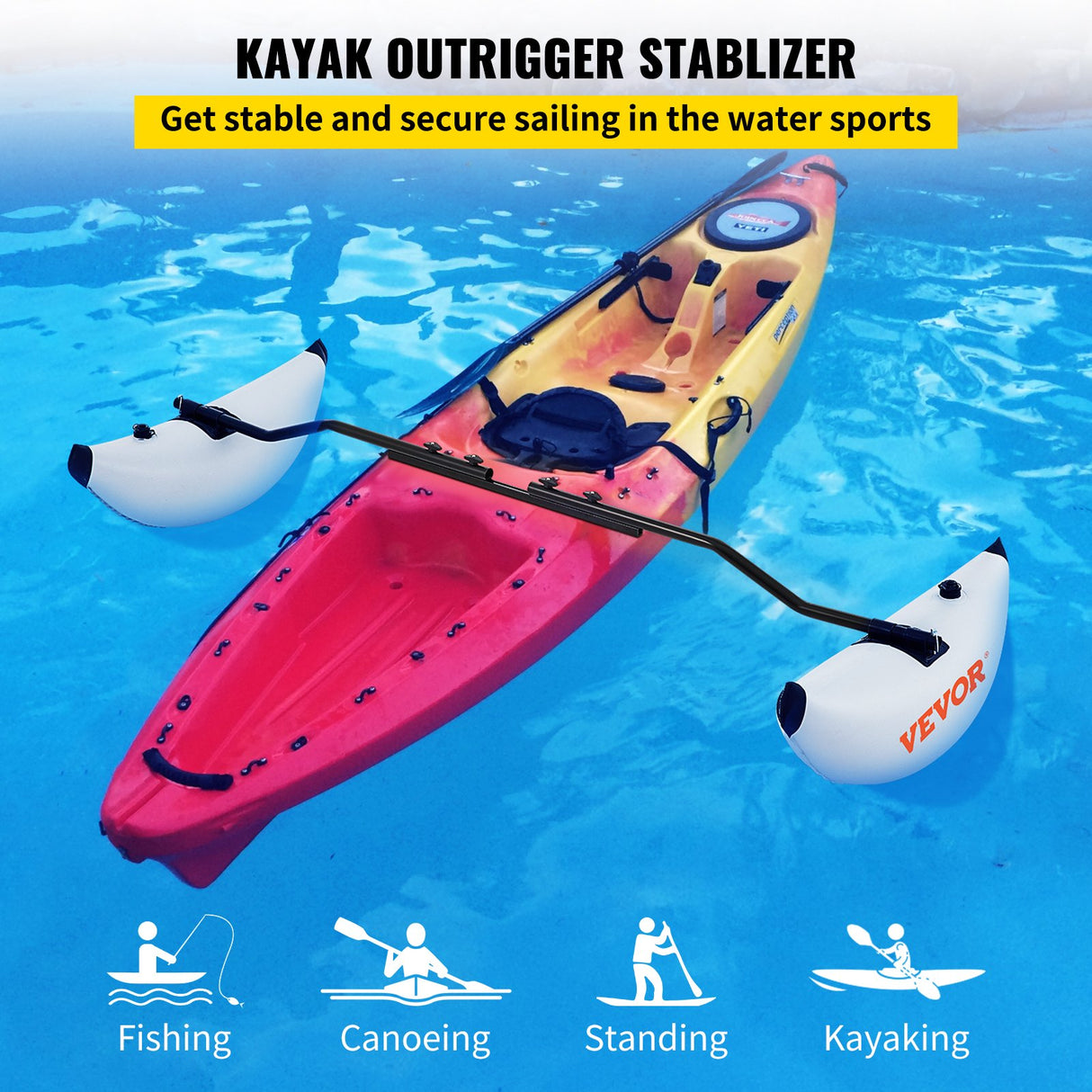 VEVOR Kayak Outrigger Stabilizer Inflatable Outrigger Float 2PCS PVC w/ Arms Rod