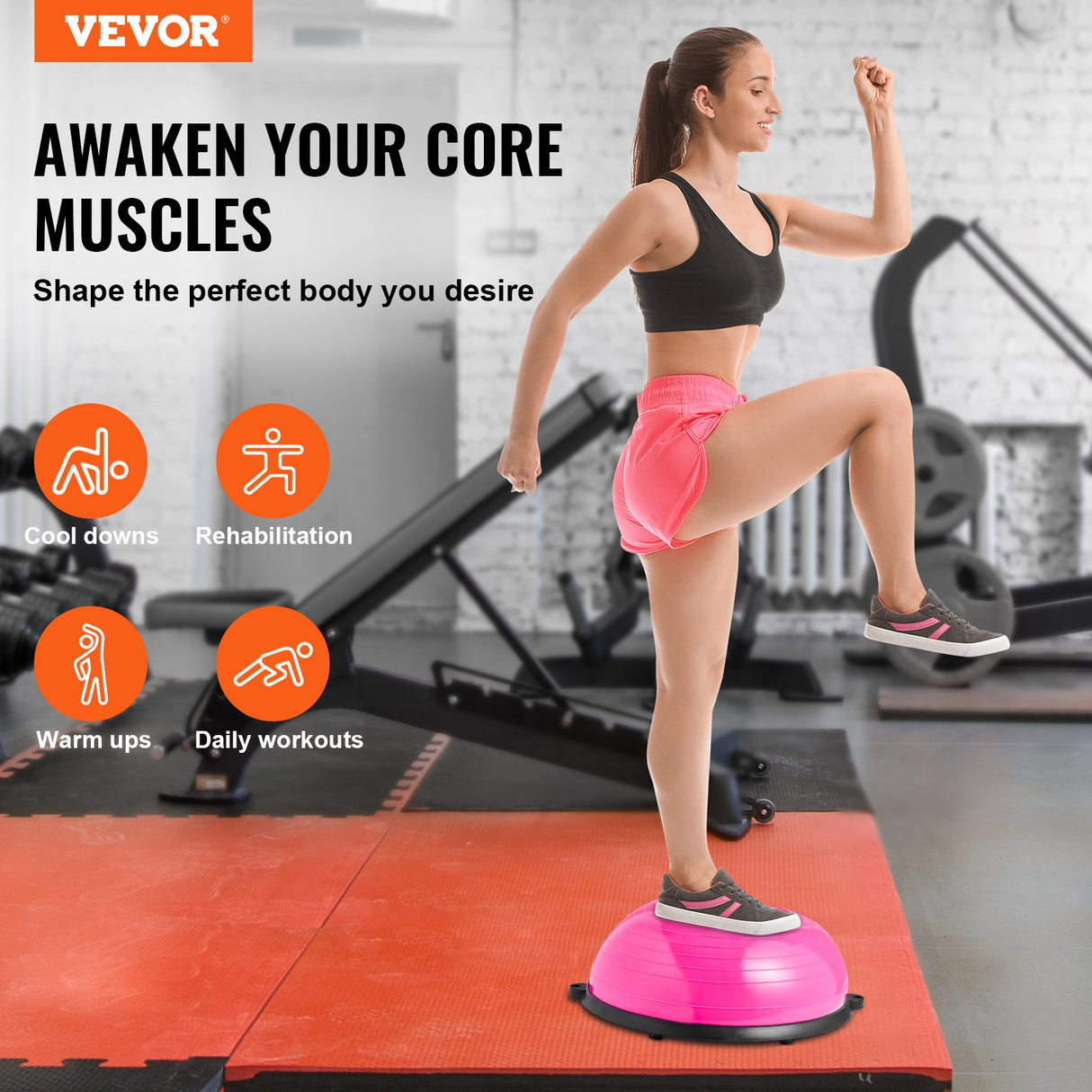 VEVOR Half Exercise Ball Trainer, 23 inch Balance Ball Trainer, 660lbs Capacity Stability Ball, Yoga Ball with Resistance Bands & Foot Pump, Strength