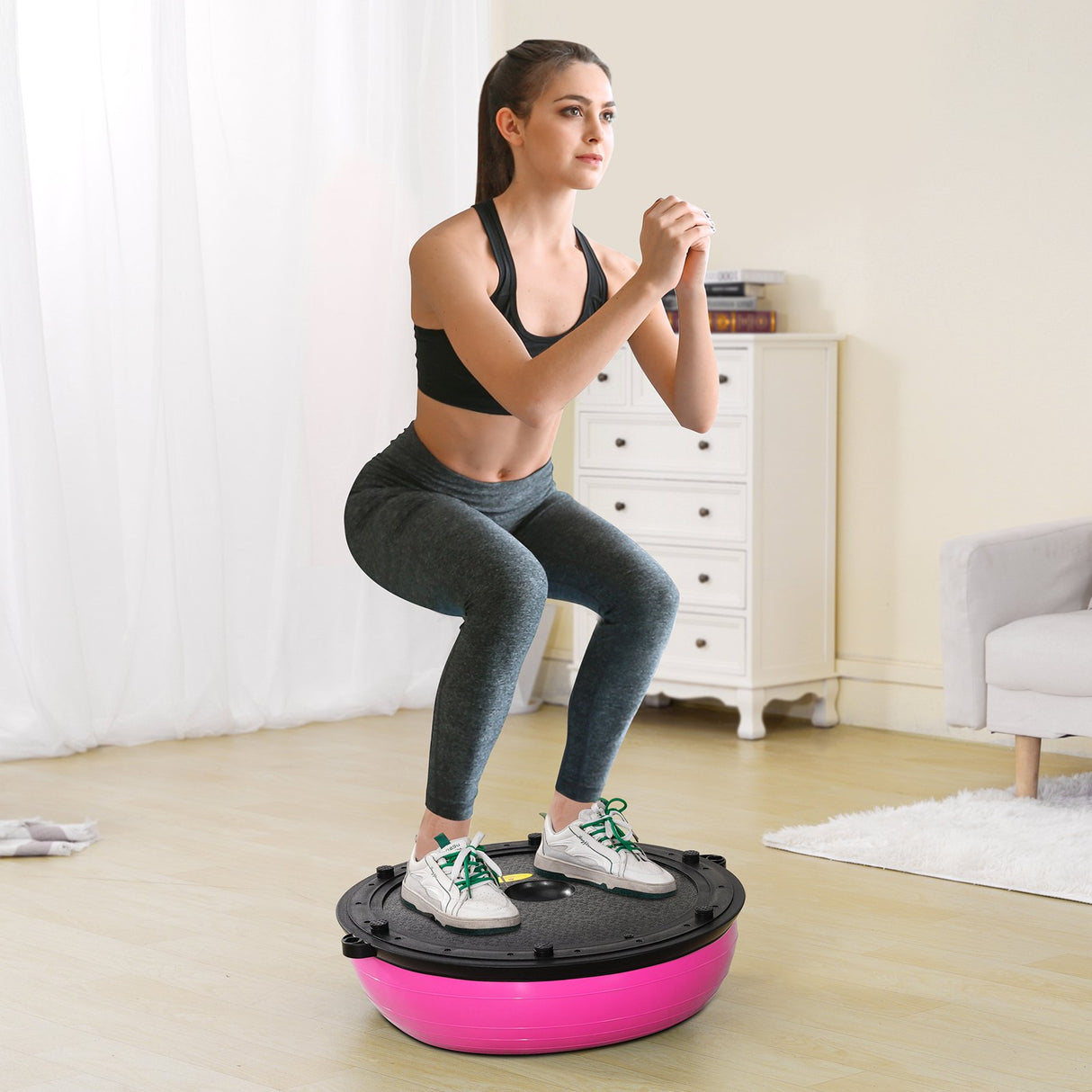 VEVOR Half Exercise Ball Trainer, 23 inch Balance Ball Trainer, 660lbs Capacity Stability Ball, Yoga Ball with Resistance Bands & Foot Pump, Strength
