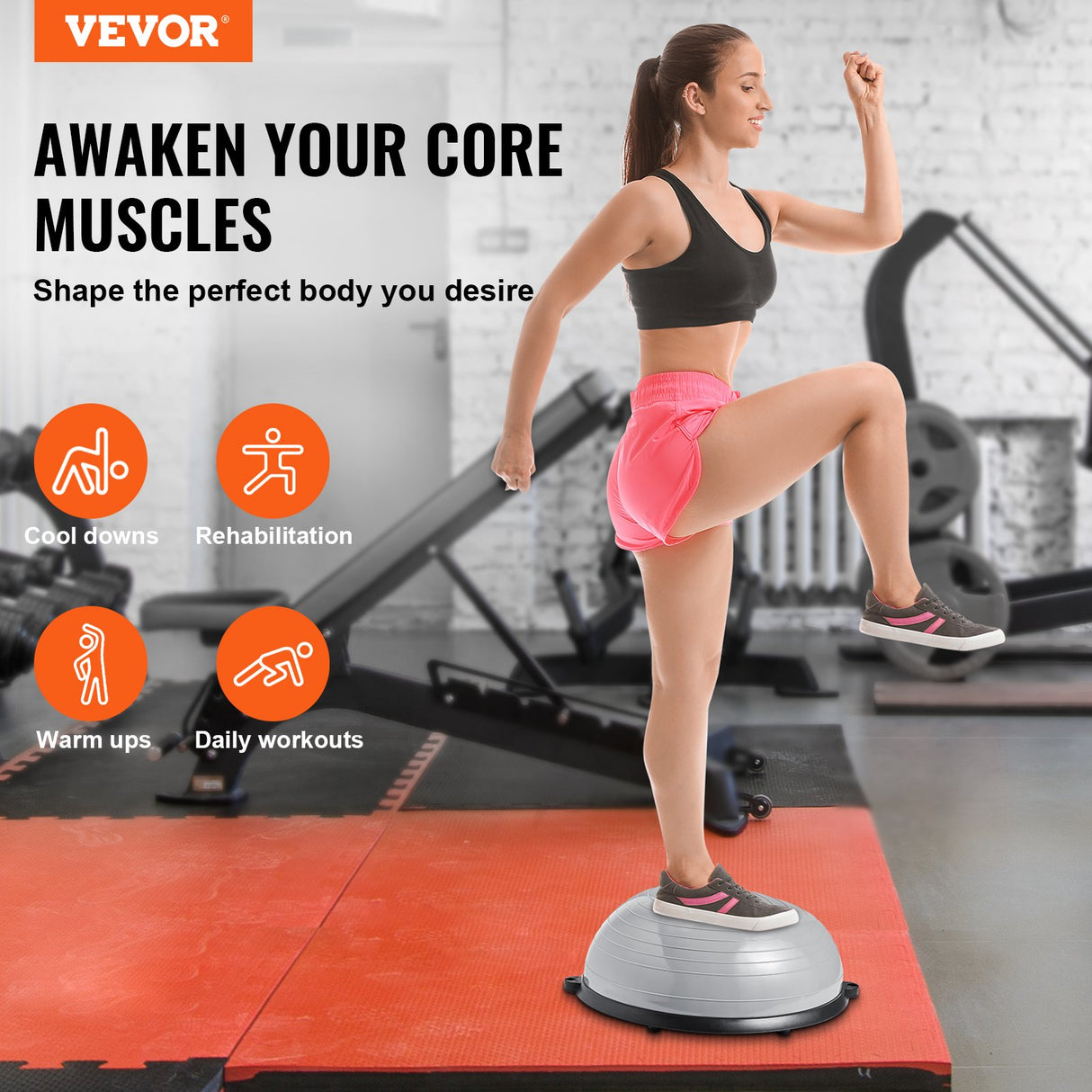 Half Exercise Ball Trainer, 23 inch Balance Ball Trainer, 660lbs Capacity Stability Ball, Yoga Ball with Resistance Bands & Foot Pump, Strength Fitness Ball for Home Gym, Full Body Workout, Gray