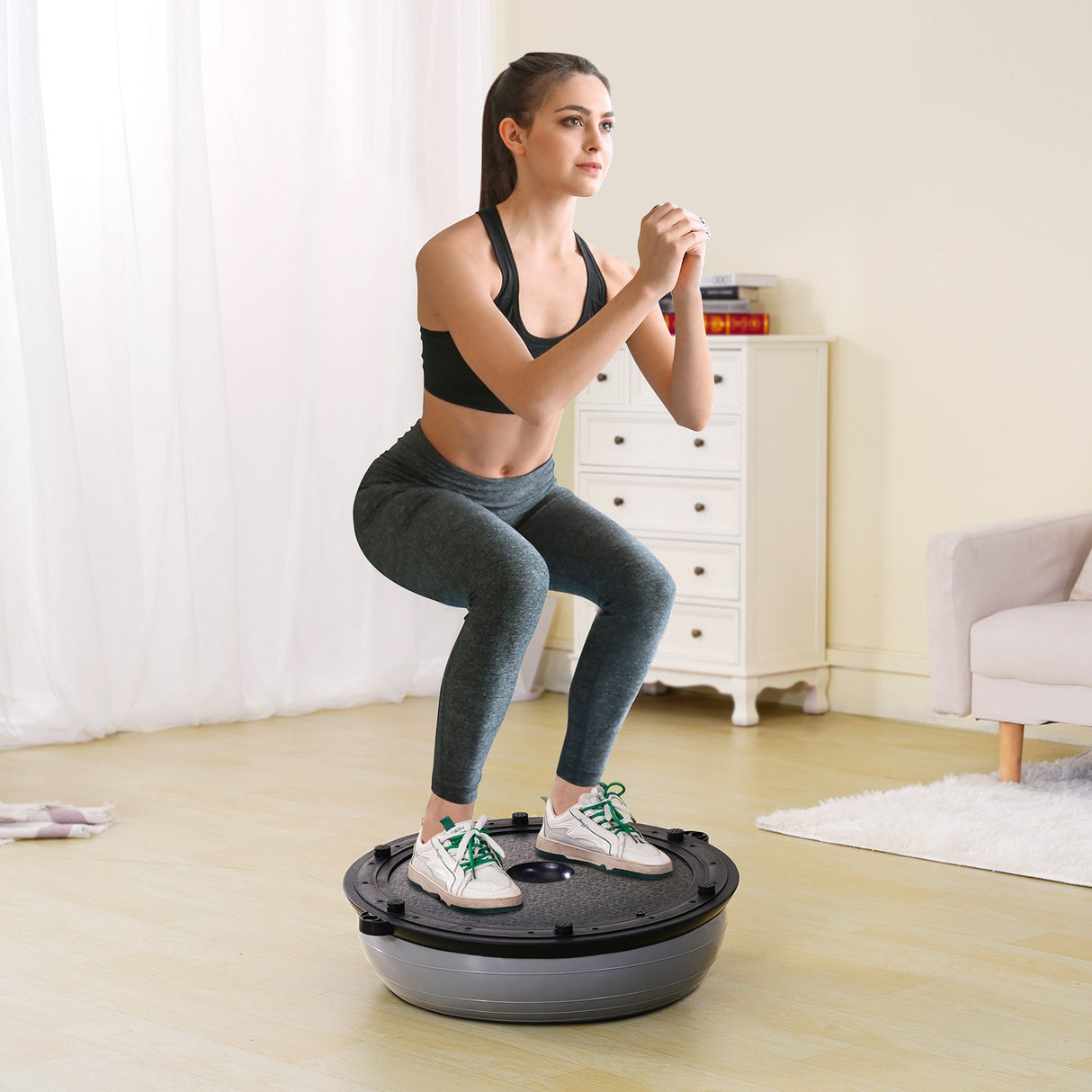 Half Exercise Ball Trainer, 23 inch Balance Ball Trainer, 660lbs Capacity Stability Ball, Yoga Ball with Resistance Bands & Foot Pump, Strength Fitness Ball for Home Gym, Full Body Workout, Gray