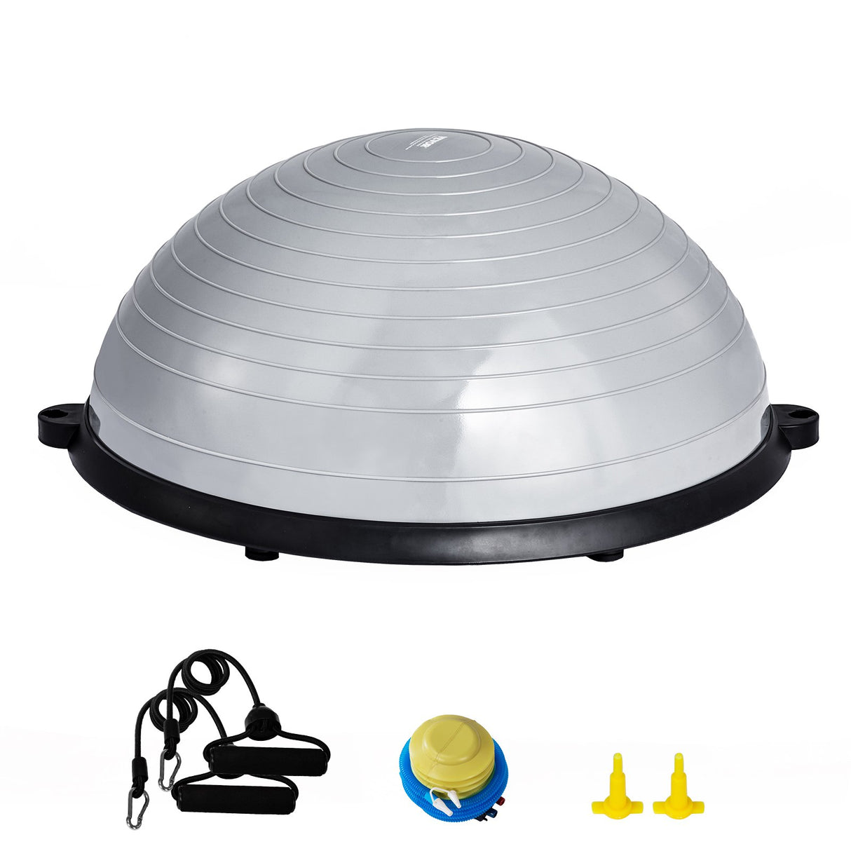 Half Exercise Ball Trainer, 23 inch Balance Ball Trainer, 660lbs Capacity Stability Ball, Yoga Ball with Resistance Bands & Foot Pump, Strength Fitness Ball for Home Gym, Full Body Workout, Gray