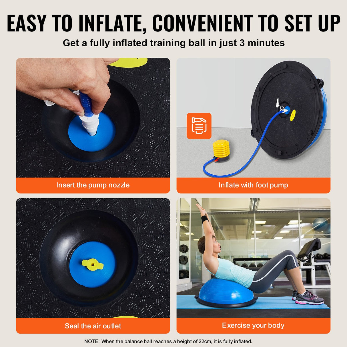 VEVOR Half Exercise Ball Trainer, 23 inch Balance Ball Trainer, 660lbs Capacity Stability Ball, Yoga Ball with Resistance Bands & Foot Pump, Strength