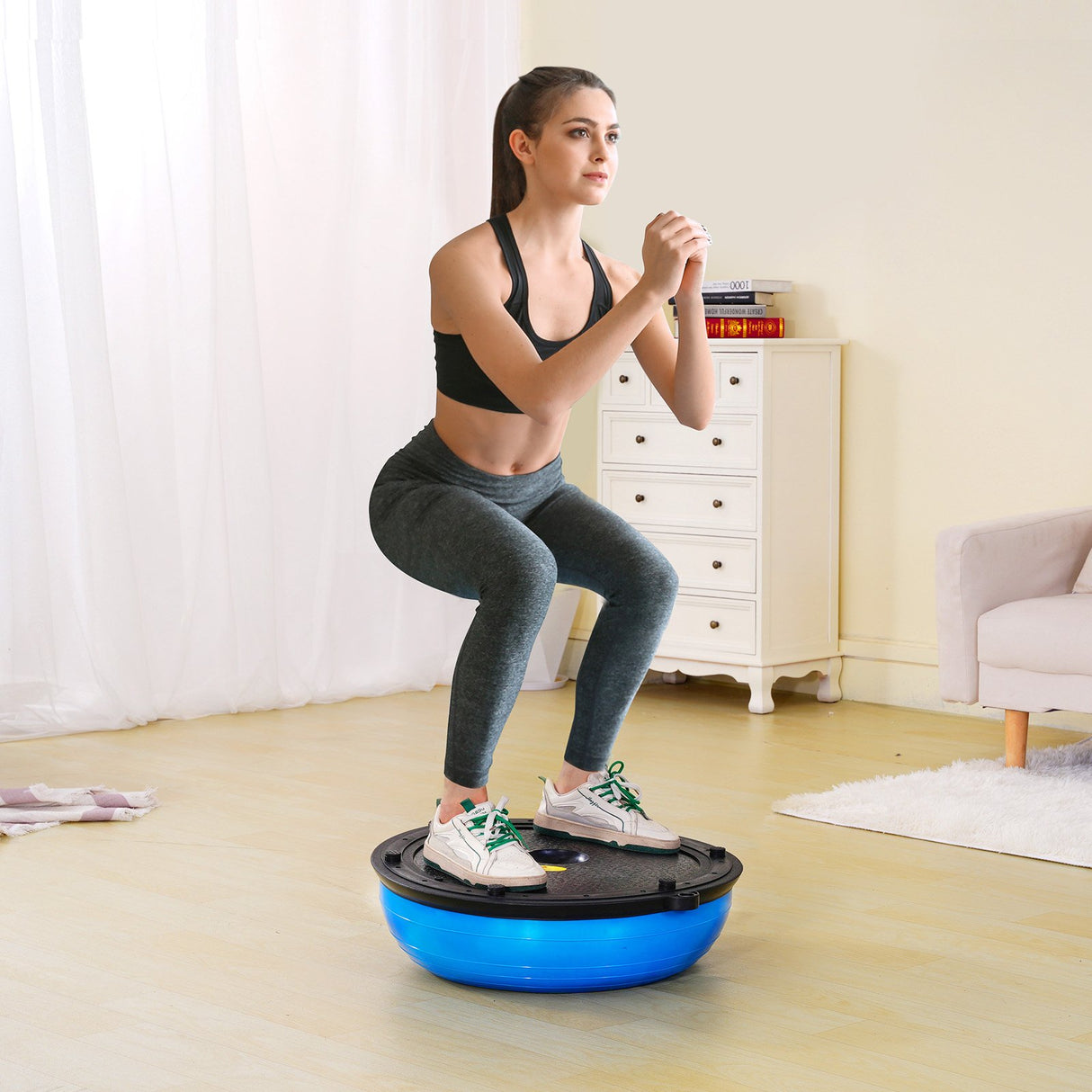 VEVOR Half Exercise Ball Trainer, 23 inch Balance Ball Trainer, 660lbs Capacity Stability Ball, Yoga Ball with Resistance Bands & Foot Pump, Strength