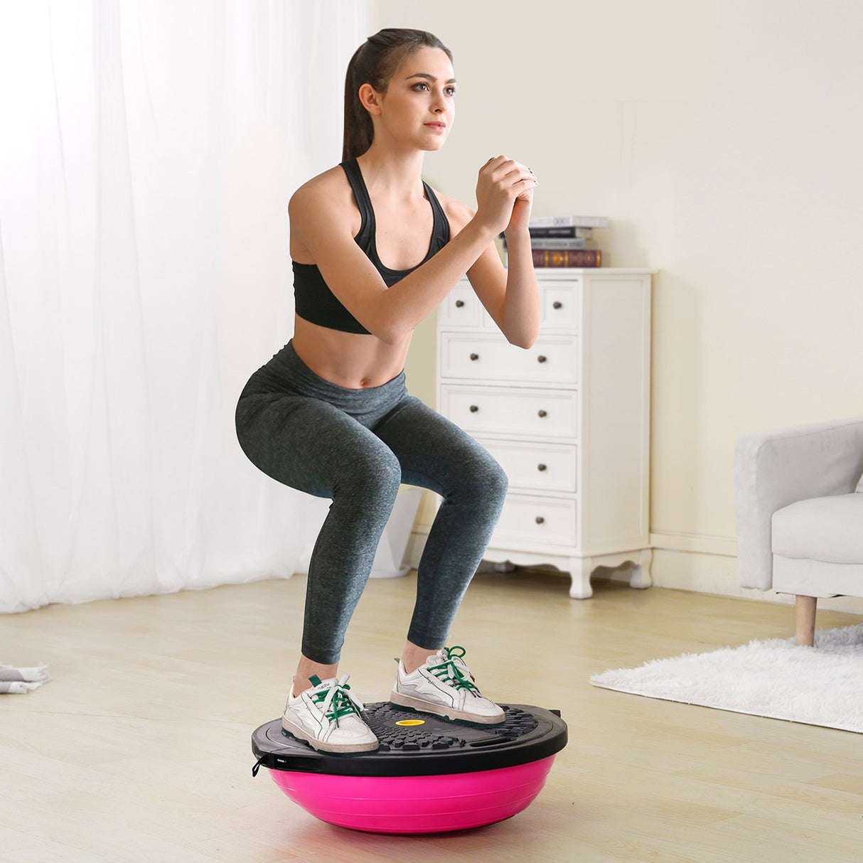 VEVOR Half Exercise Ball Trainer, 26 inch Balance Ball Trainer, 1500lbs Capacity Stability Ball, Yoga Ball with Resistance Bands & Foot Pump, Strength