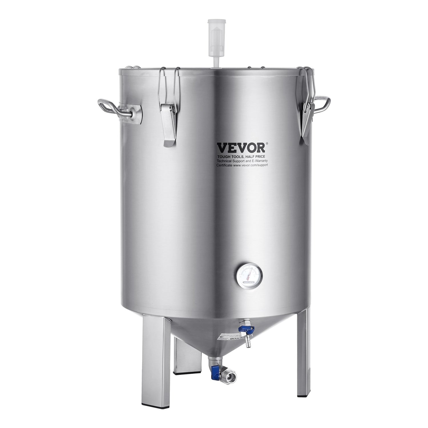 VEVOR 304 Stainless Steel Kettle, 16 GALLON Beer Brew Fermentor, Brew Bucket Fermentor for Brewing, Home Brewing Supplies with Base, Kettle Stock Pot Includes Lid, Handle, Valve, Spigot, Thermometer