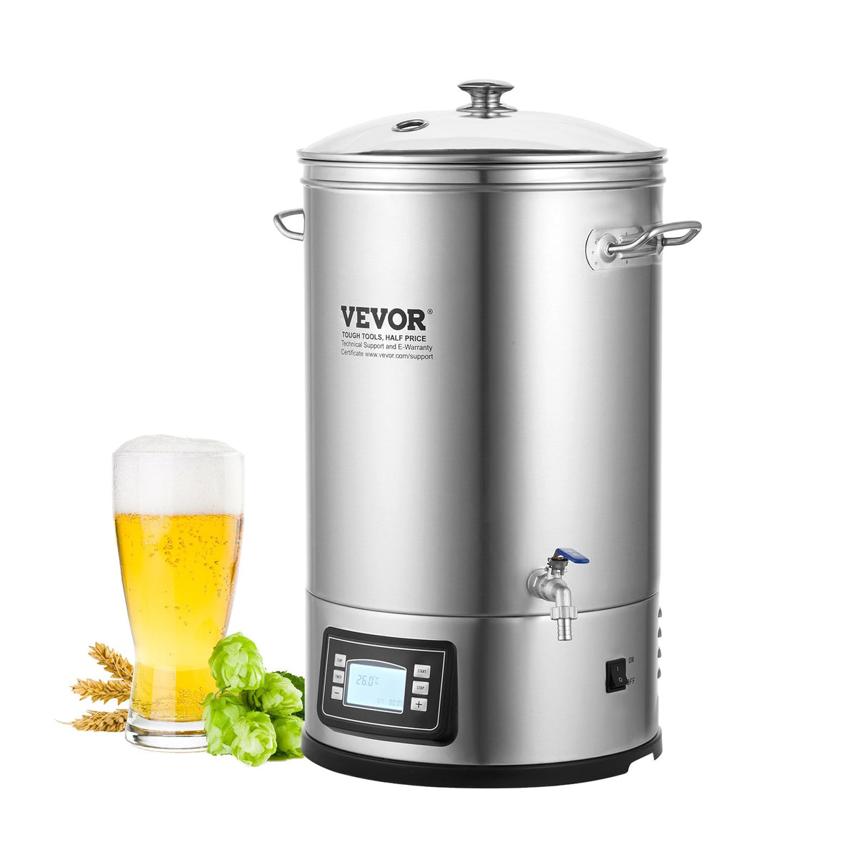 Electric Brewing System, 8 GALLON Brewing Stock Pot, All-in-One Home Beer Brewer, 304 Stainless Steel Brewing Supplies with Panel, Includes Glass Lid, Handle, Spigot, Electronic Panel Control