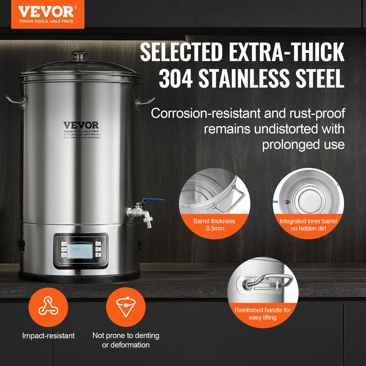 Electric Brewing System, 8 GALLON Brewing Stock Pot, All-in-One Home Beer Brewer, 304 Stainless Steel Brewing Supplies with Panel, Includes Glass Lid, Handle, Spigot, Electronic Panel Control