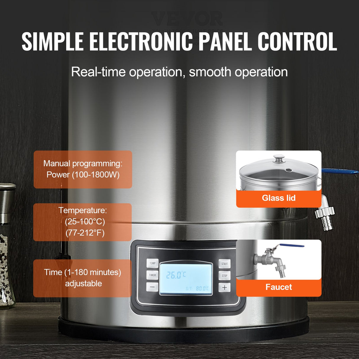 Electric Brewing System, 8 GALLON Brewing Stock Pot, All-in-One Home Beer Brewer, 304 Stainless Steel Brewing Supplies with Panel, Includes Glass Lid, Handle, Spigot, Electronic Panel Control