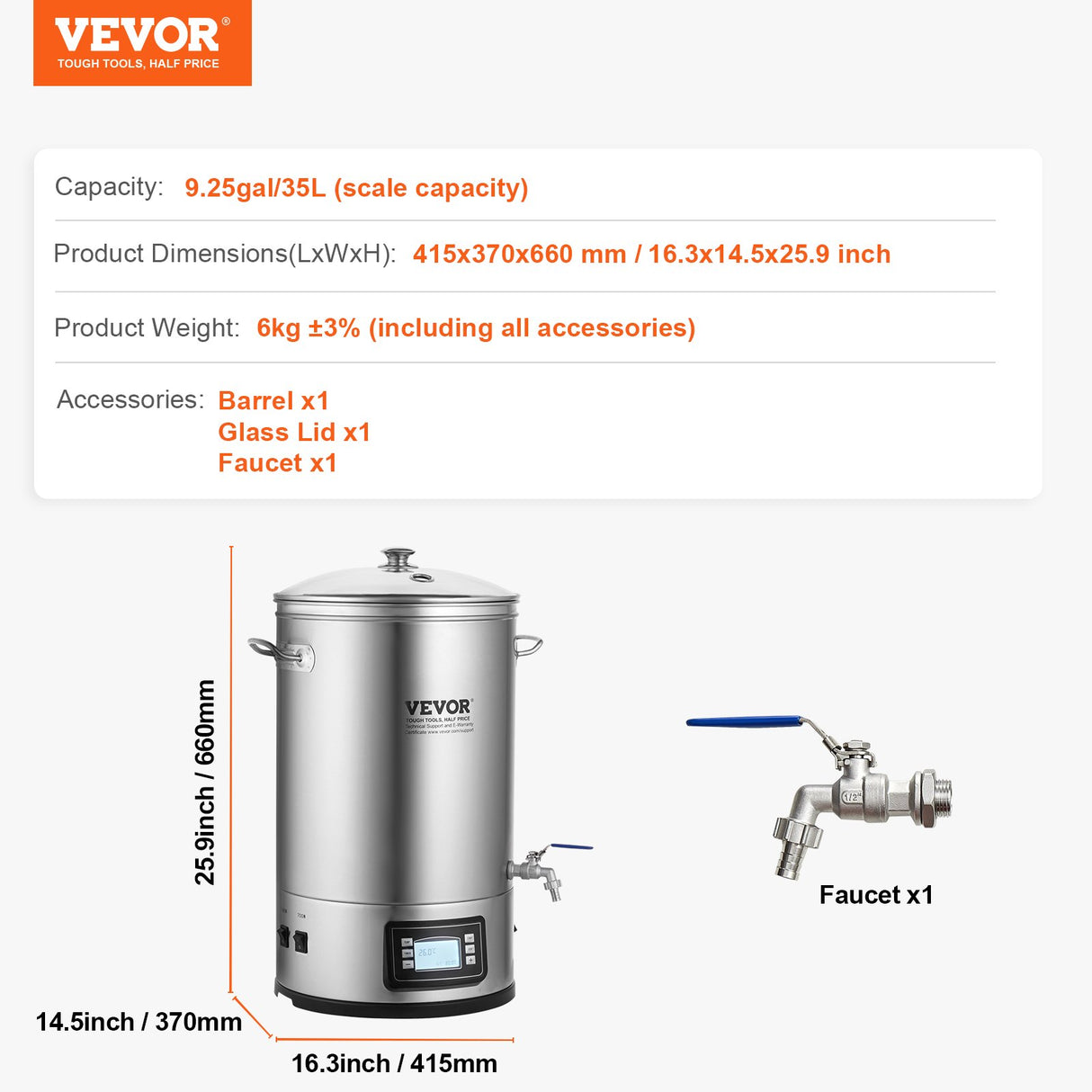 Electric Brewing System, 8 GALLON Brewing Stock Pot, All-in-One Home Beer Brewer, 304 Stainless Steel Brewing Supplies with Panel, Includes Glass Lid, Handle, Spigot, Electronic Panel Control