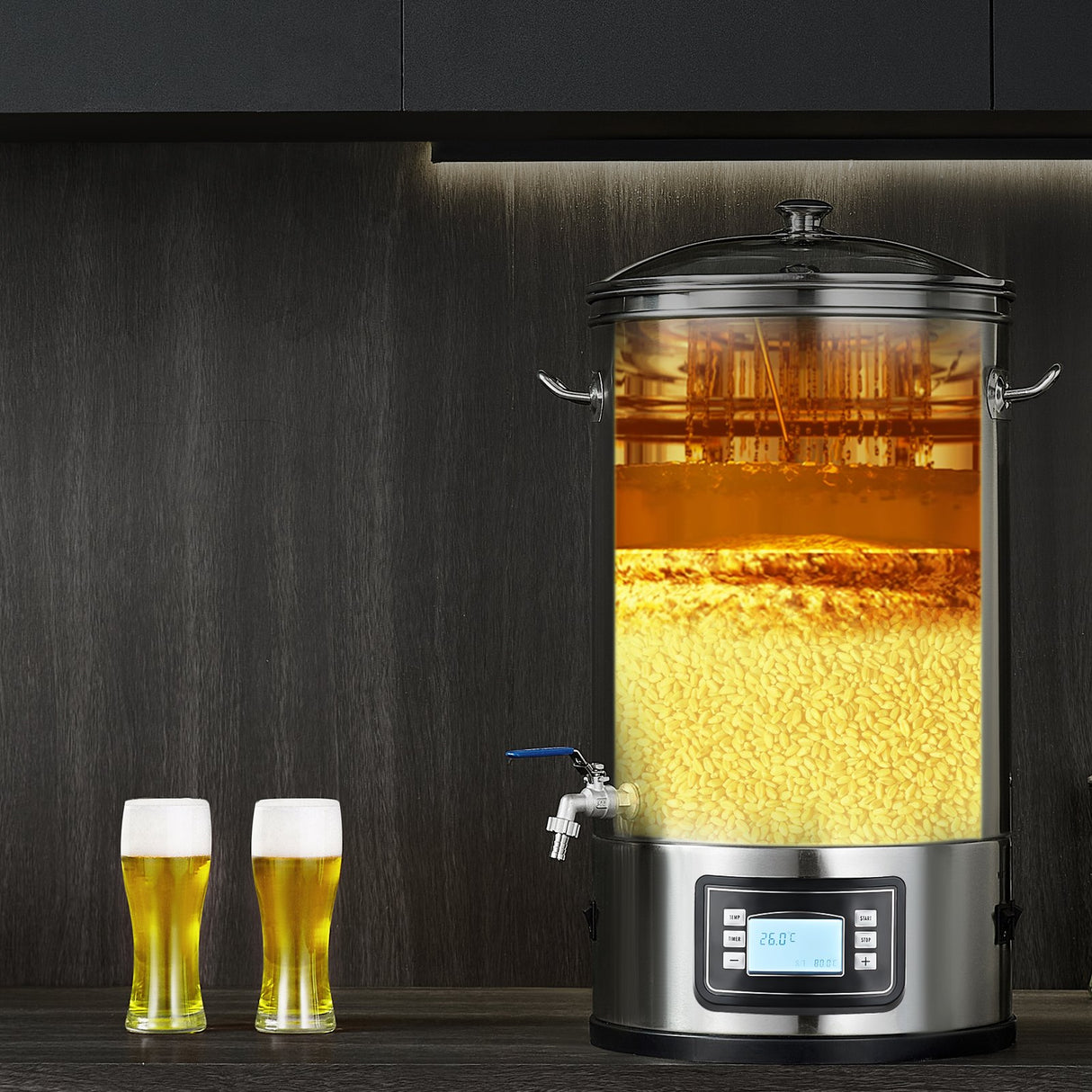 Electric Brewing System, 8 GALLON Brewing Stock Pot, All-in-One Home Beer Brewer, 304 Stainless Steel Brewing Supplies with Panel, Includes Glass Lid, Handle, Spigot, Electronic Panel Control