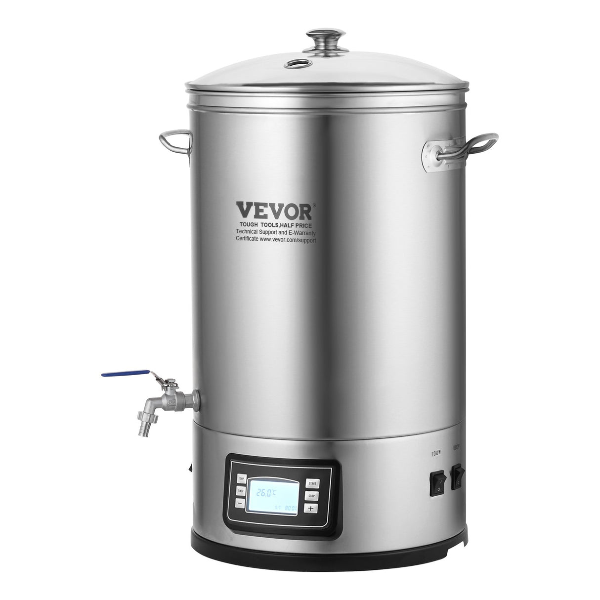 VEVOR Electric Brewing System, 8 GALLON Brewing Stock Pot, All-in-One Home Beer Brewer, 304 Stainless Steel Brewing Supplies with Panel, Includes Glass Lid, Handle, Spigot, Electronic Panel Control