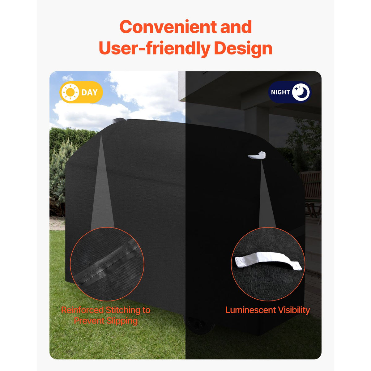 Grill Cover, 63 inch BBQ Covers for Outdoor Grills, Waterproof, Fade Resistant, Weather Resistant Heavy Duty 600D Polyester, Easy On/Off, with Hook-and-Loop Straps, Black