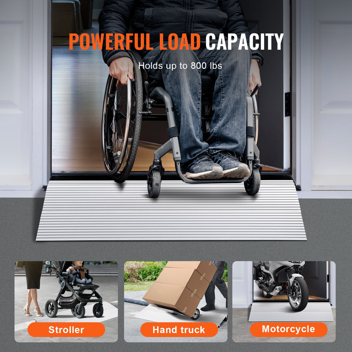 Door Threshold Ramp, 2" Rise, 800 lbs Load Capacity, Door Ramp for Wheelchairs, Aluminum Threshold Ramp for Doorways, Adjustable Modular Threshold Ramp for Wheelchairs, Scooters, Power Chairs