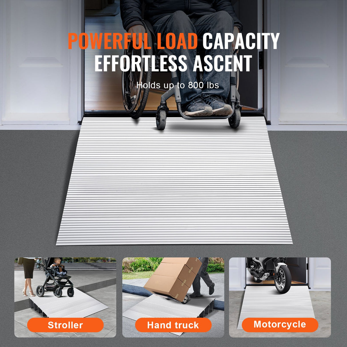 VEVOR Door Threshold Ramp, 6" Rise, 800 lbs Load Capacity, Door Ramp for Wheelchairs, Aluminum Threshold Ramp for Doorways, Adjustable Modular Threshold Ramp for Wheelchairs, Scooters, Power Chairs