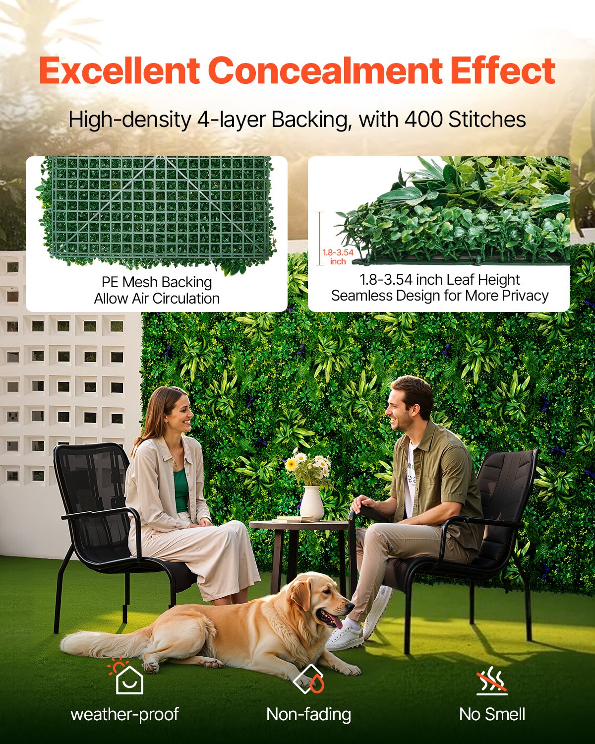 VEVOR Artificial Grass Wall Panels, 8 PCS 20 x 20 inch, 3D Combination Greenery Boxwood Panel for Indoor Outdoor Green Decor & Ivy Fence Covering, Privacy Backdrop Wall Hedge Screen for Garden