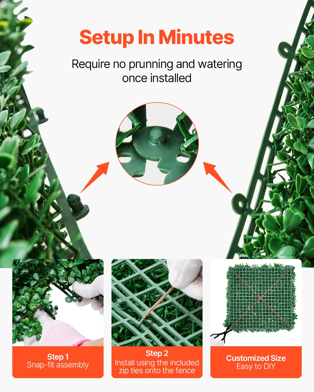 VEVOR Artificial Grass Wall Panels, 8 PCS 20 x 20 inch, 3D Combination Greenery Boxwood Panel for Indoor Outdoor Green Decor & Ivy Fence Covering, Privacy Backdrop Wall Hedge Screen for Garden