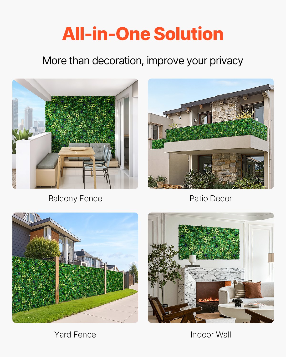 VEVOR Artificial Grass Wall Panels, 8 PCS 20 x 20 inch, 3D Combination Greenery Boxwood Panel for Indoor Outdoor Green Decor & Ivy Fence Covering, Privacy Backdrop Wall Hedge Screen for Garden