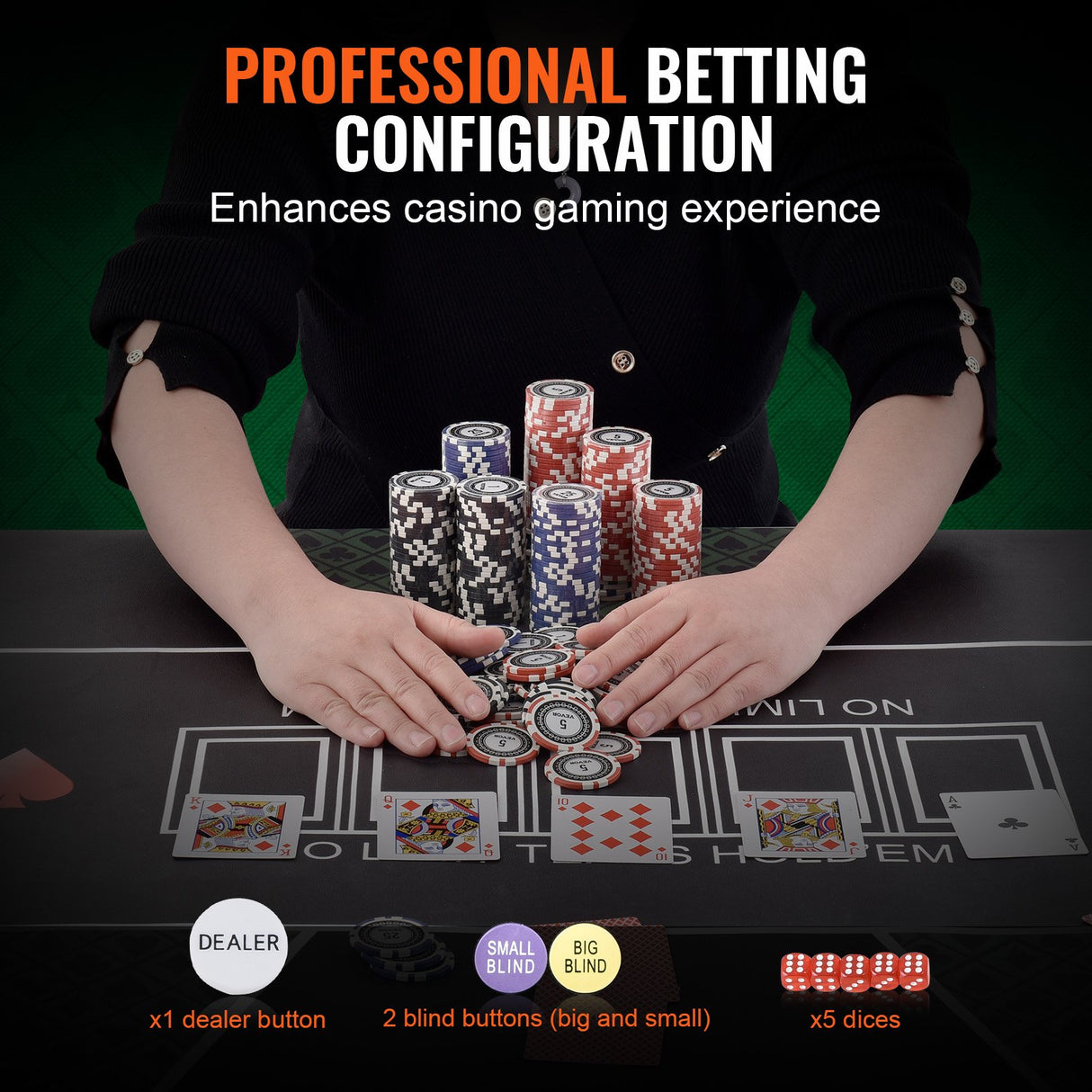 VEVOR Poker Chip Set, 300-Piece Poker Set, Complete Poker Playing Game Set with Aluminum Carrying Case, 11.5 Gram Casino Chips, Cards, Buttons and Dices, for Texas Hold'em, Blackjack, Gambling