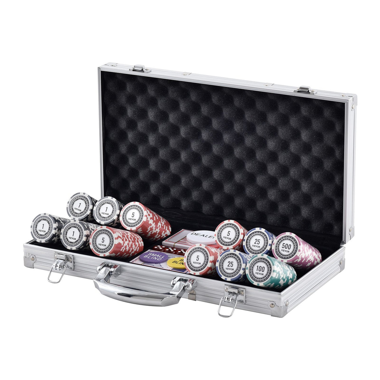 Poker Chip Set, 300-Piece Poker Set, Complete Poker Playing Game Set with Aluminum Carrying Case, 11.5 Gram Casino Chips, Cards, Buttons and Dices, for Texas Hold'em, Blackjack, Gambling