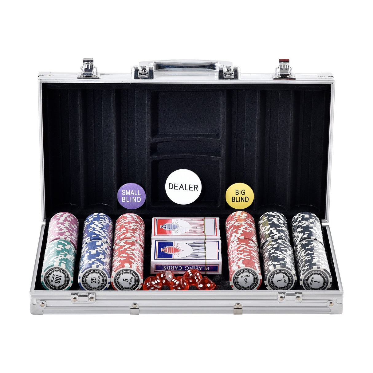 VEVOR Poker Chip Set, 300-Piece Poker Set, Complete Poker Playing Game Set with Aluminum Carrying Case, 11.5 Gram Casino Chips, Cards, Buttons and Dices, for Texas Hold'em, Blackjack, Gambling