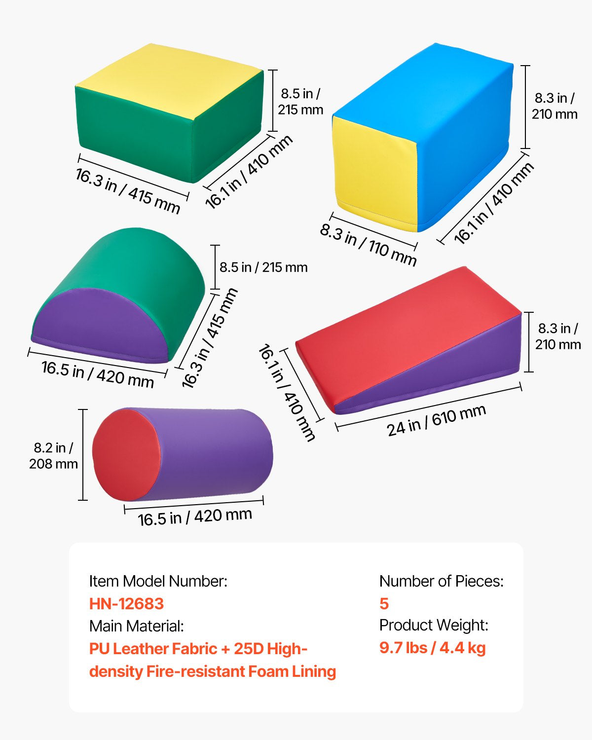 VEVOR Climbing Toys 5 Piece Foam Climbing Blocks for Toddlers and Preschoolers