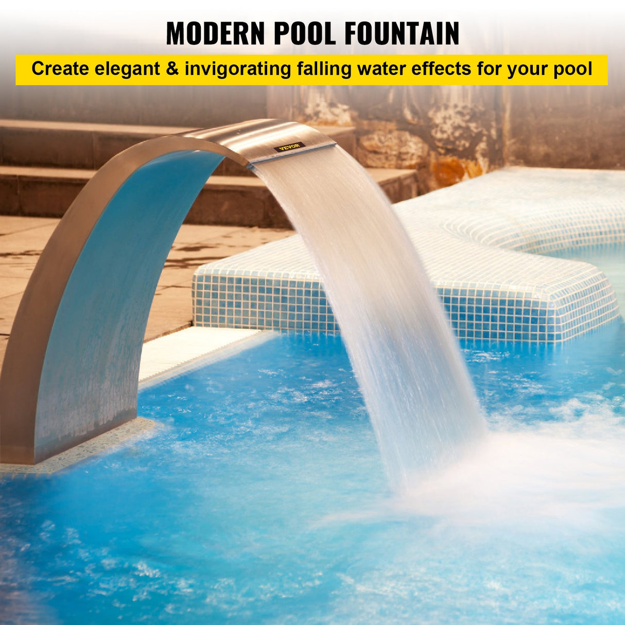 Stainless Steel Pool Fountain 17.7 x 11.8 x 23.6 inches Pool Fountain Silver Pool Fountains for In Ground Pools Garden Outdoor Waterfalls Sheer Descent Pond Water Feature