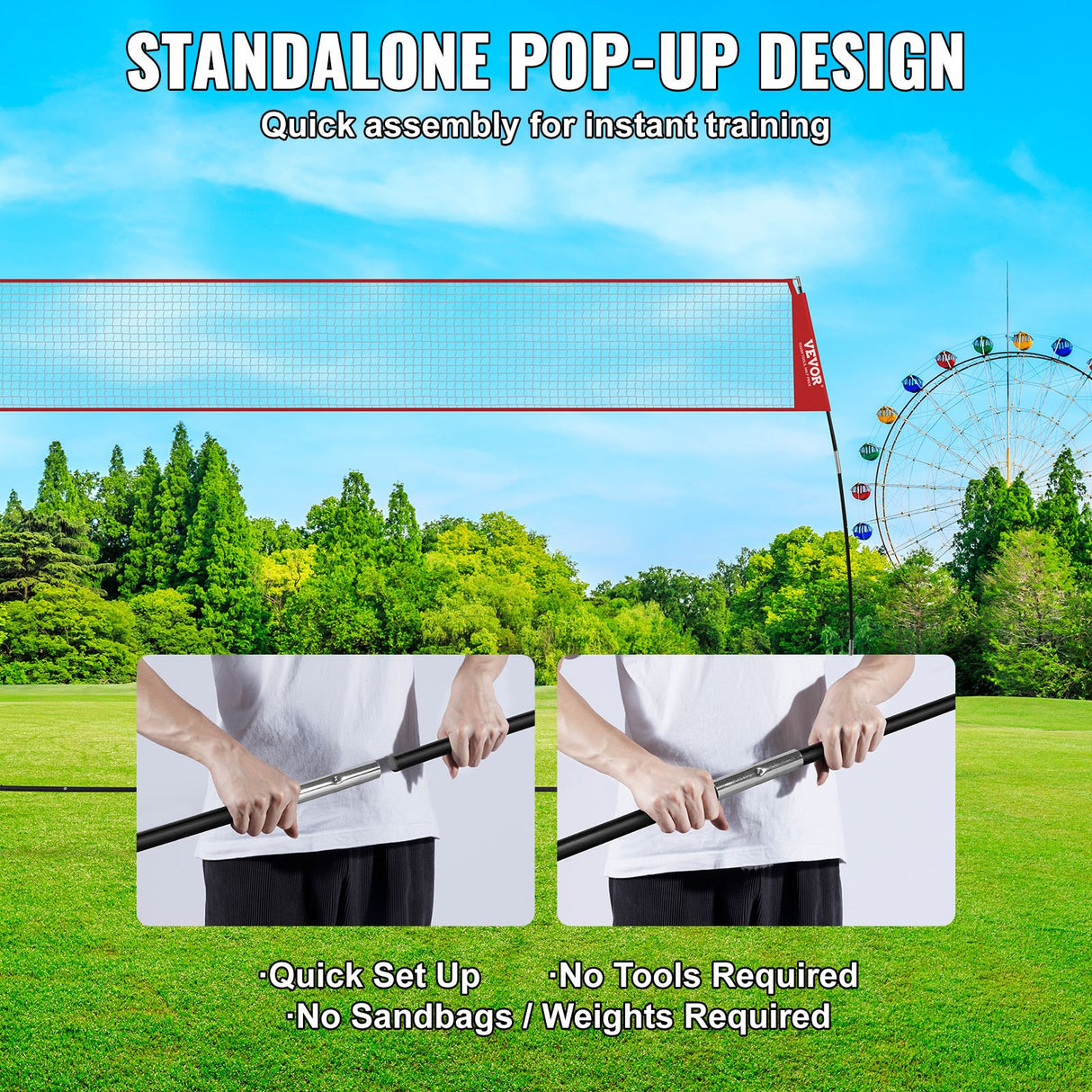 VEVOR Freestanding Volleyball Training Net for Indoor or Outdoor Use, Adjustable Height Portable Net